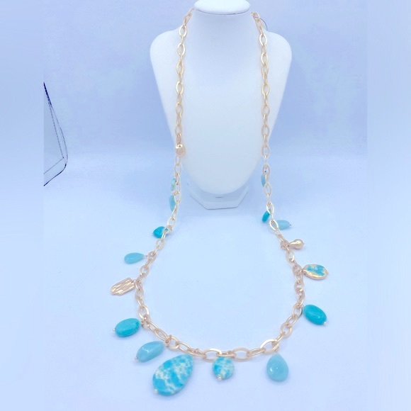 Chicos Turquoise & Gold Tone Necklace Part of The Gold And Turquoise Collection - Picture 2 of 12